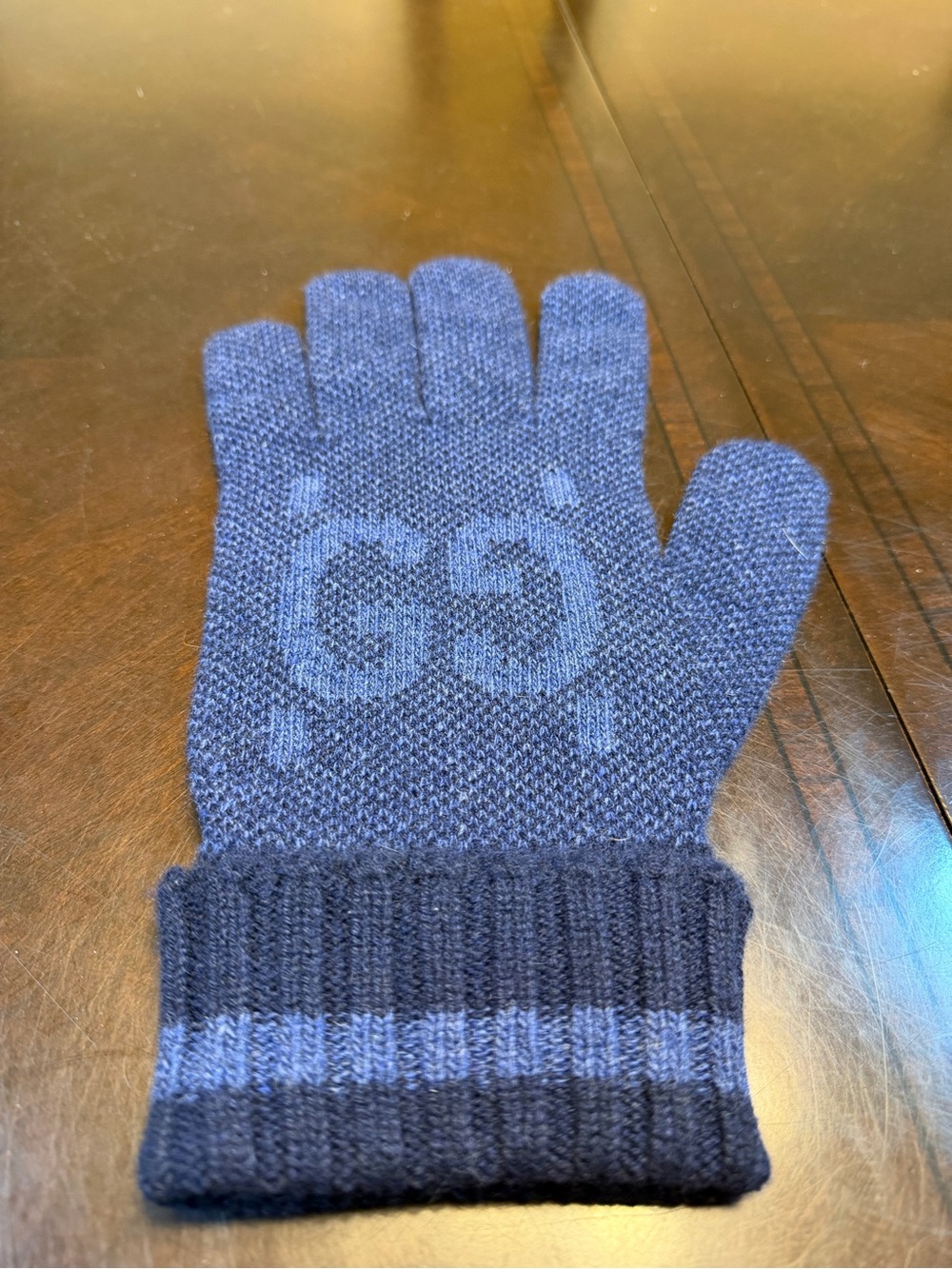 New Authentic Gucci GG Logo Cashmere Gloves Blue Size L - Picture 7 of 15